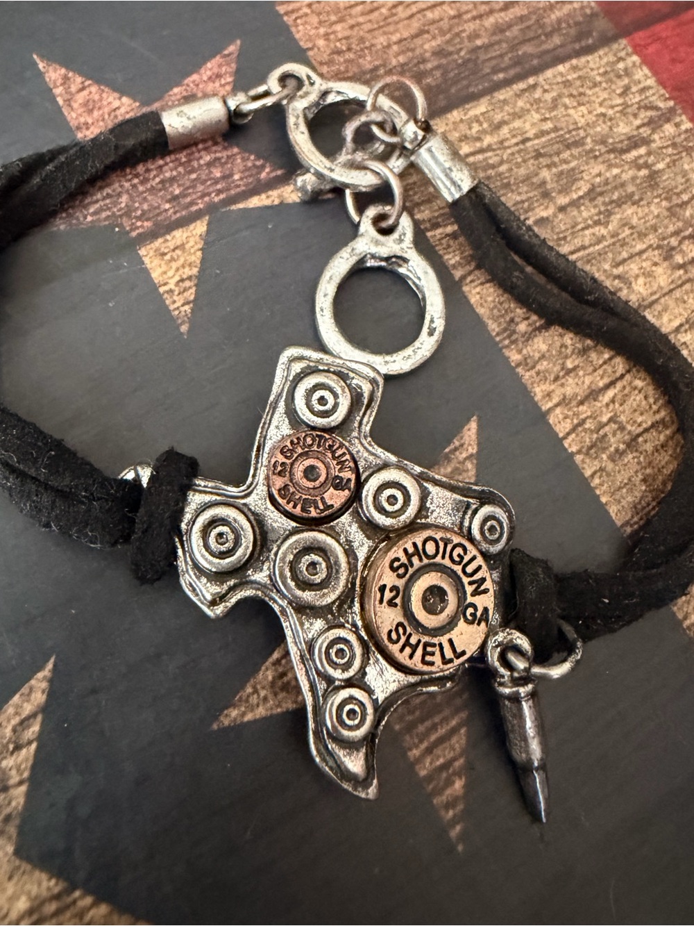 Black Suede Bracelet with Shotgun Shell Cross Pendant